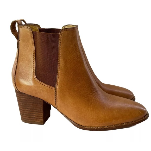 Madewell Womens 7.5 Pull On Chelsea Ankle Bootie Cognac Leather Distress Western - Picture 1 of 12